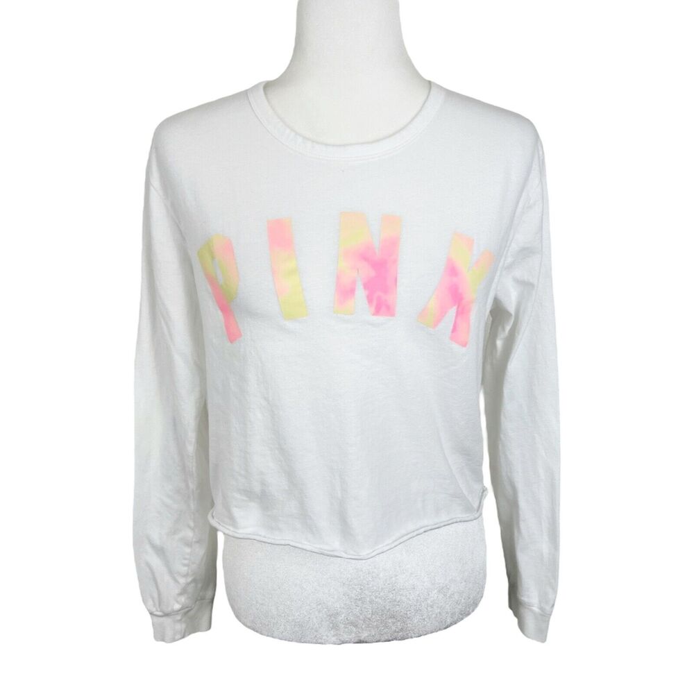 Pink Victoria's Secret Long Sleeve Shirt Women Small White Cropped Cross Back
